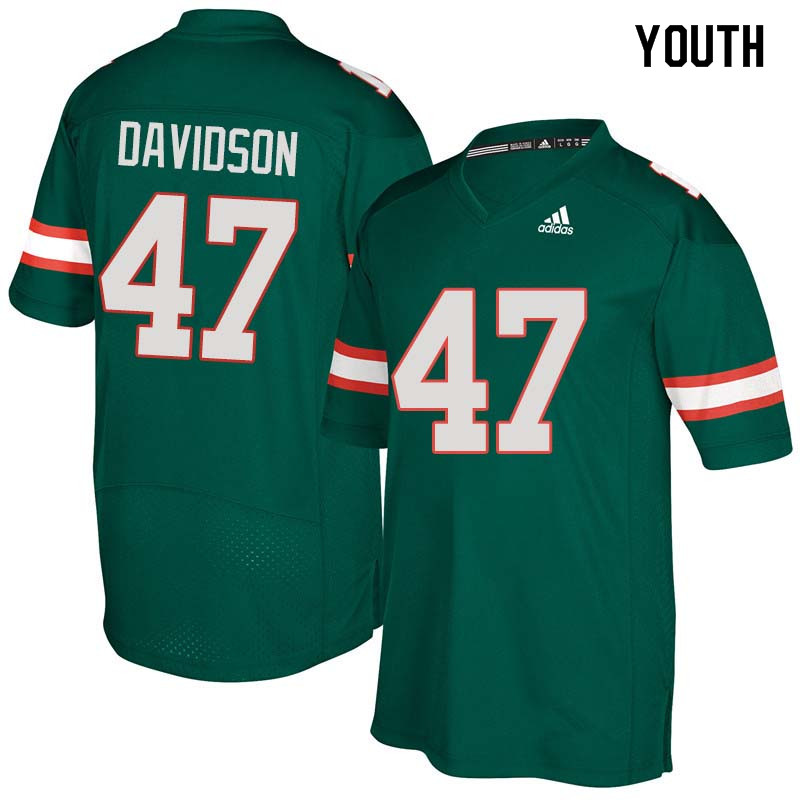 Youth Miami Hurricanes #47 Turner Davidson College Football Jerseys Sale-Green - Click Image to Close